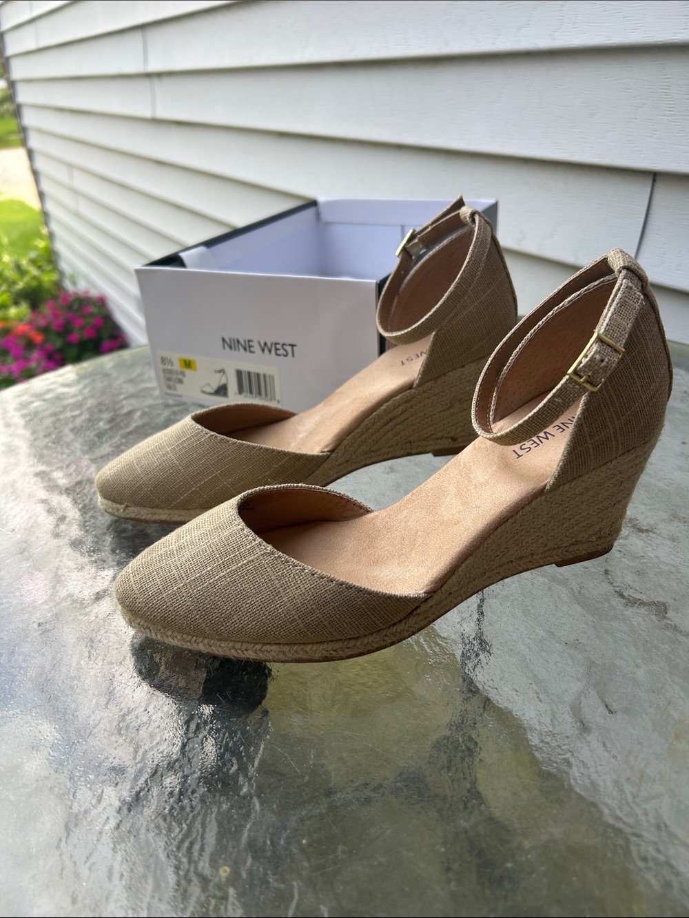 Nine West Tan Espadrille Wedge Ankle-Strap Pumps Women’s 8.5